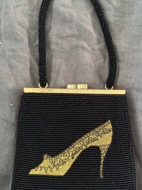 Andy Warhol Beaded Evening Bag—Gold Signature and Heel Motif with Gold Hardware